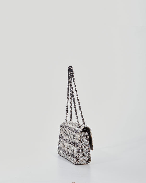 Chanel Black/White Tweed Fabric Classic Double Flap Bag