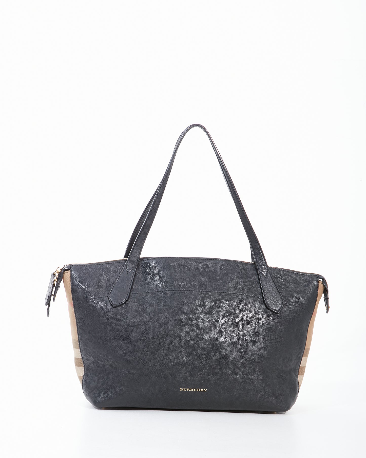 Burberry Black Leather & Canvas Tote Zipper Bag