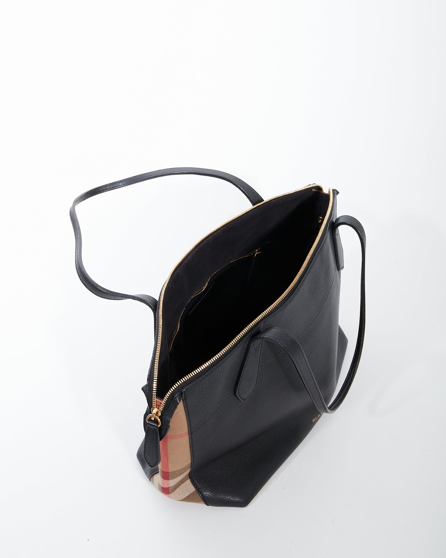 Burberry Black Leather & Canvas Tote Zipper Bag