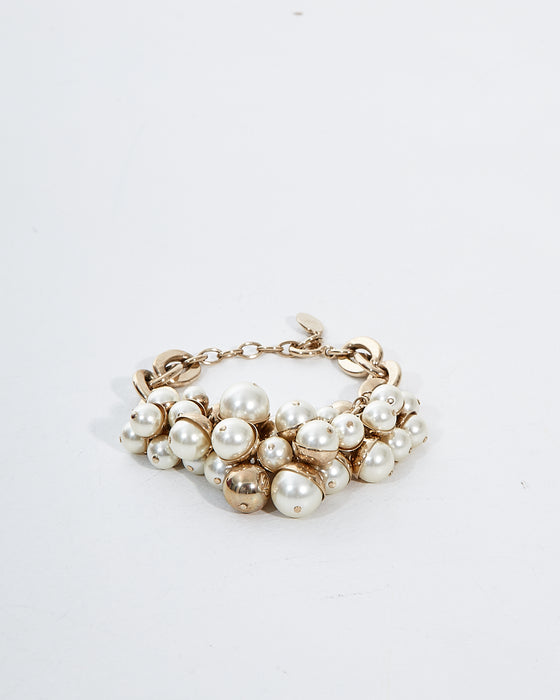 Dior Silver and White Pearl Cluster Bracelet