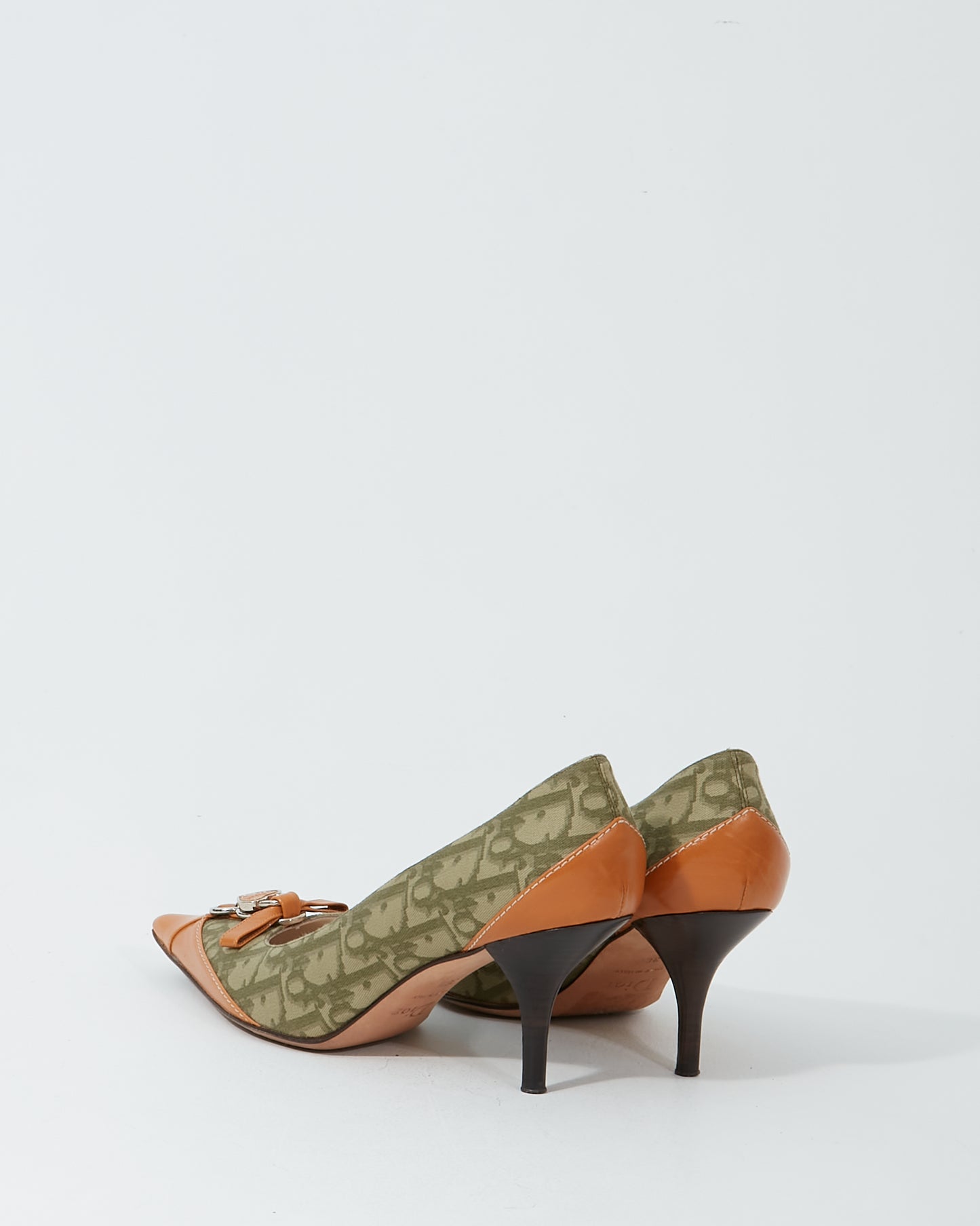 Escarpins à bout pointu en toile et cuir Dior Vintage vert/beige - 38,5