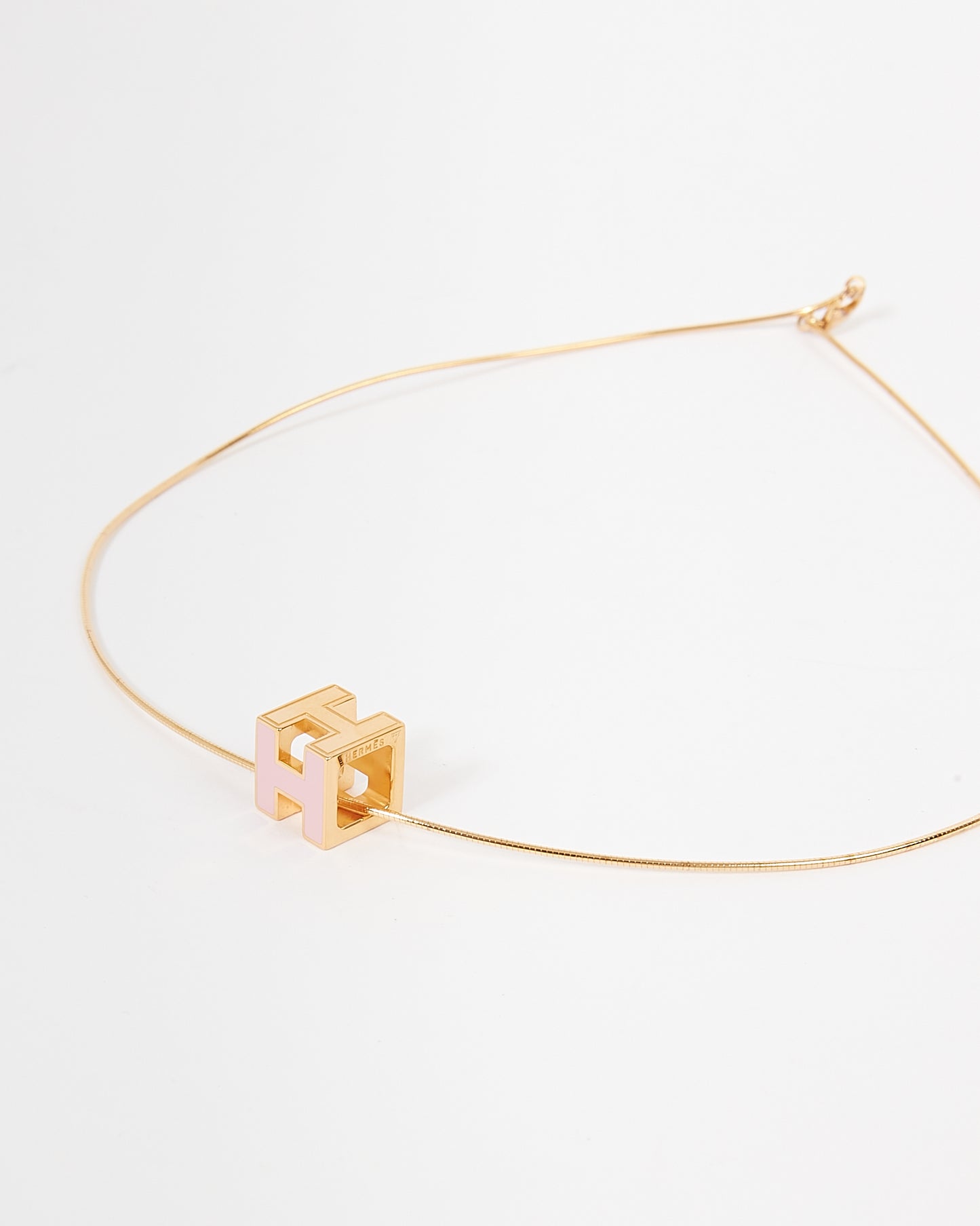 Collier pendentif Hermès rose/or 18 carats Pop H Cube