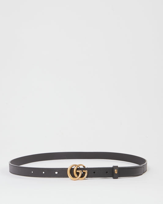 Gucci Black Leather Thin Double G Buckle Marmont Belt - 36/90