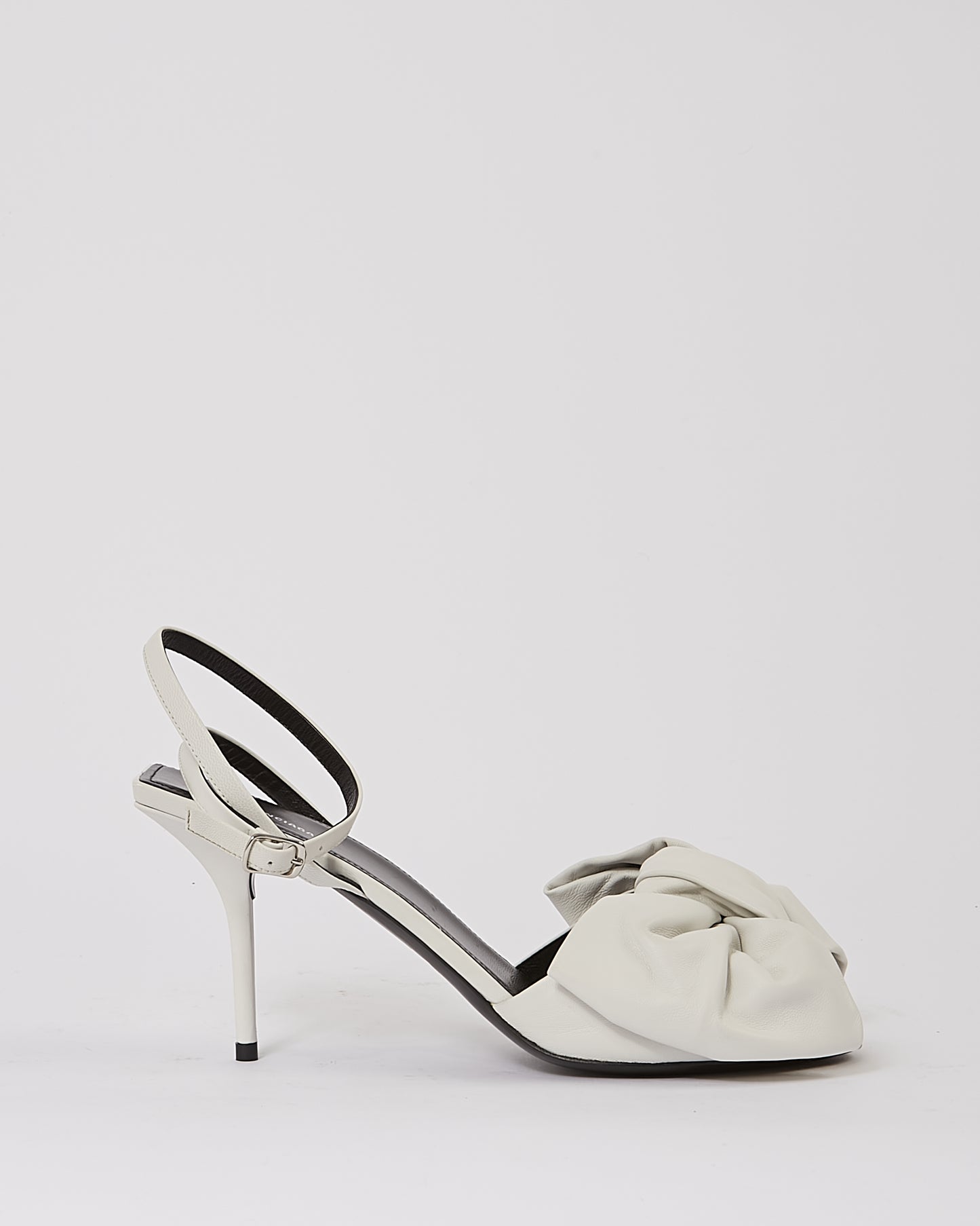 Balenciaga White Leather Square Knife Bow Heeled Sandals - 39.5