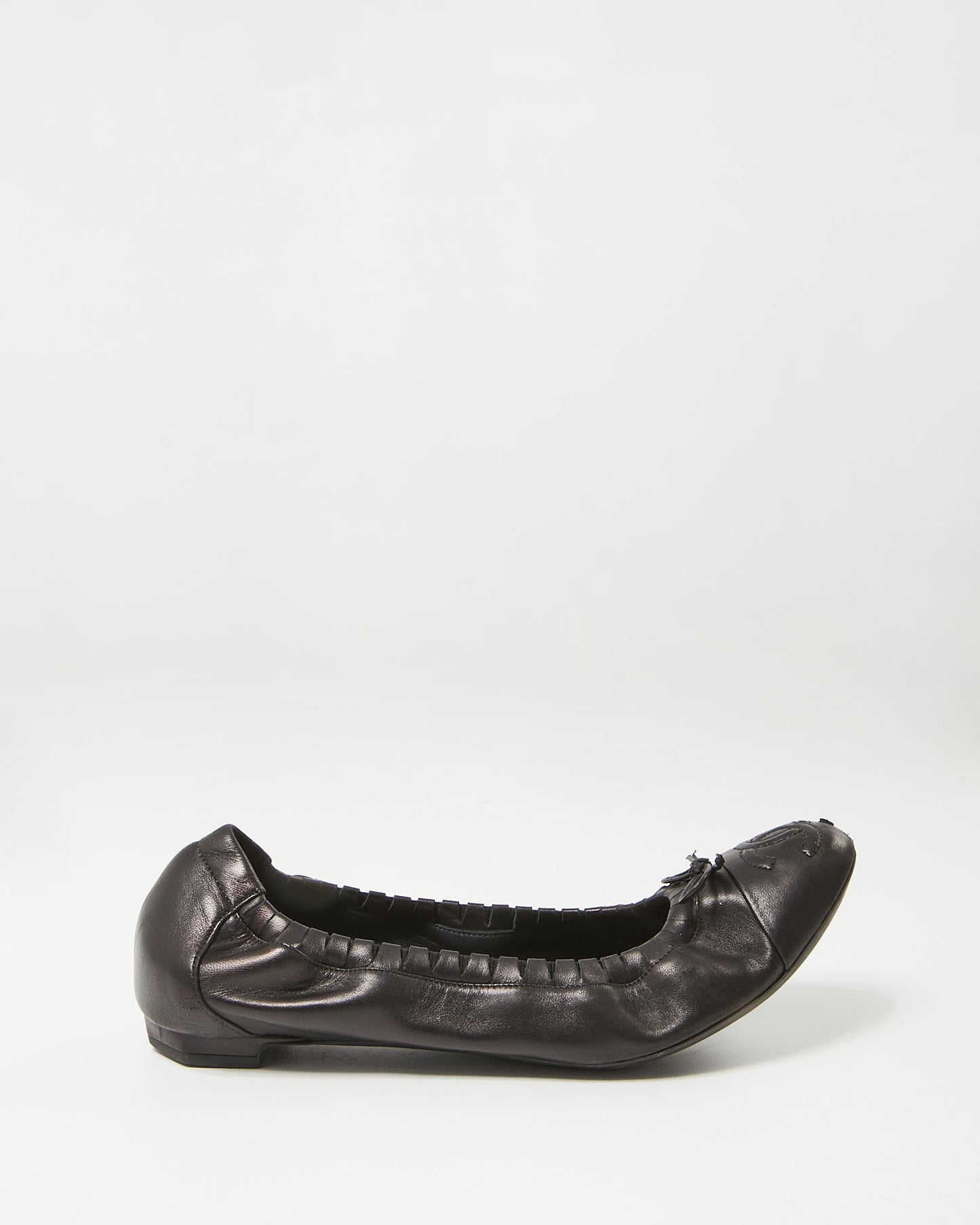 Chanel Black Leather Logo CC Interlocking Ballerina Flats - 37