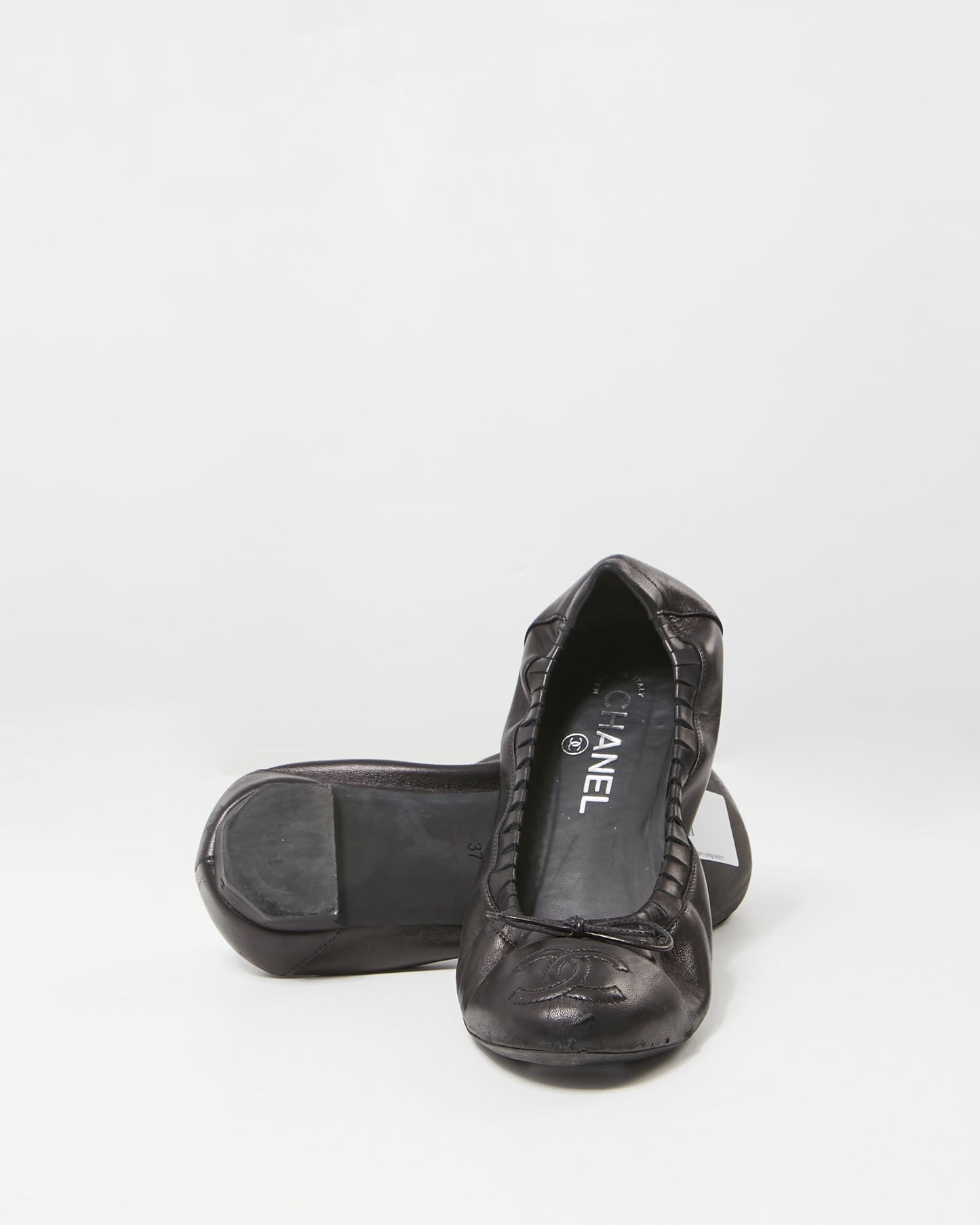 Chanel Black Leather Logo CC Interlocking Ballerina Flats - 37