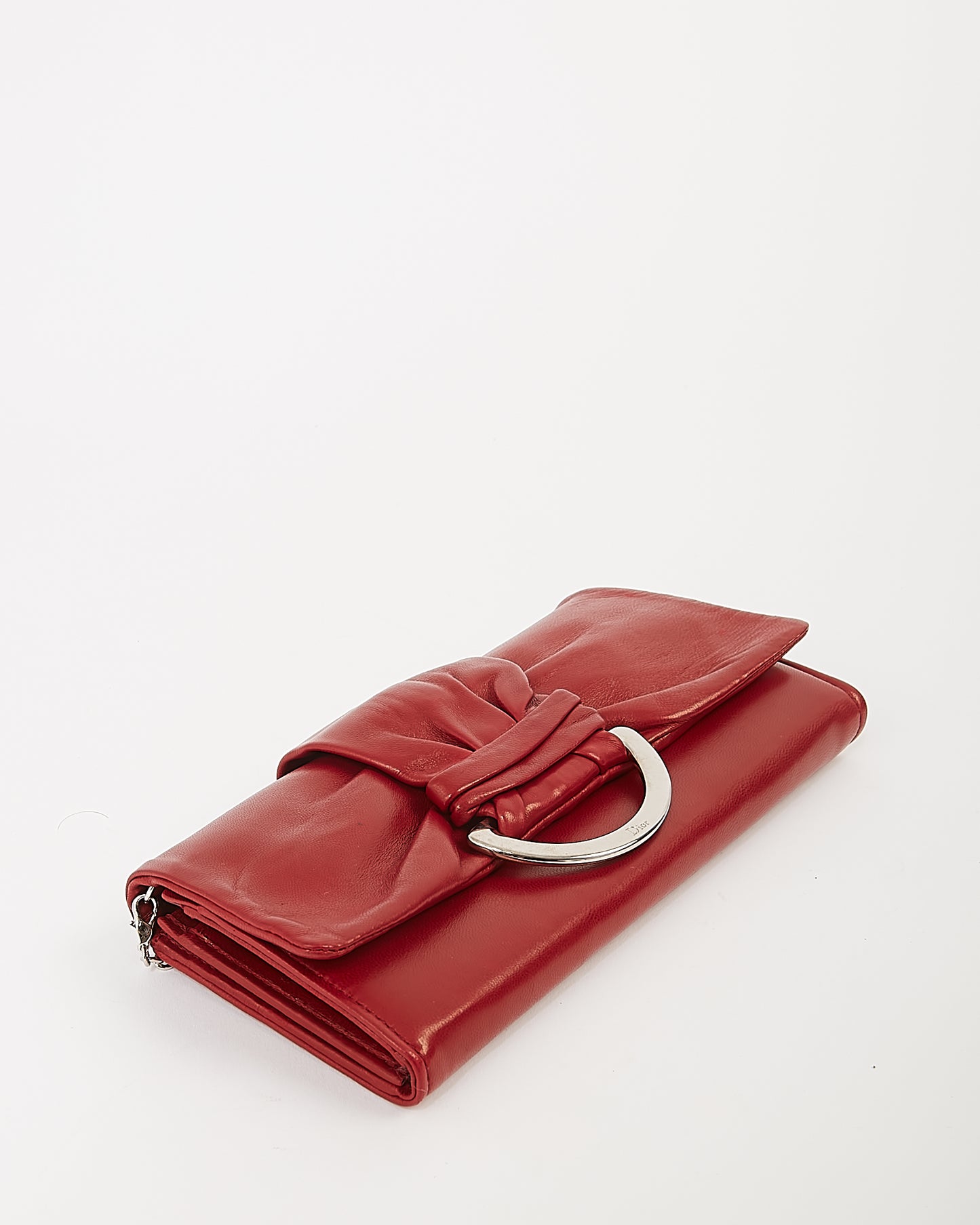 Dior Red Smooth Leather Demi Lune Wallet On Chain Shoulder Bag