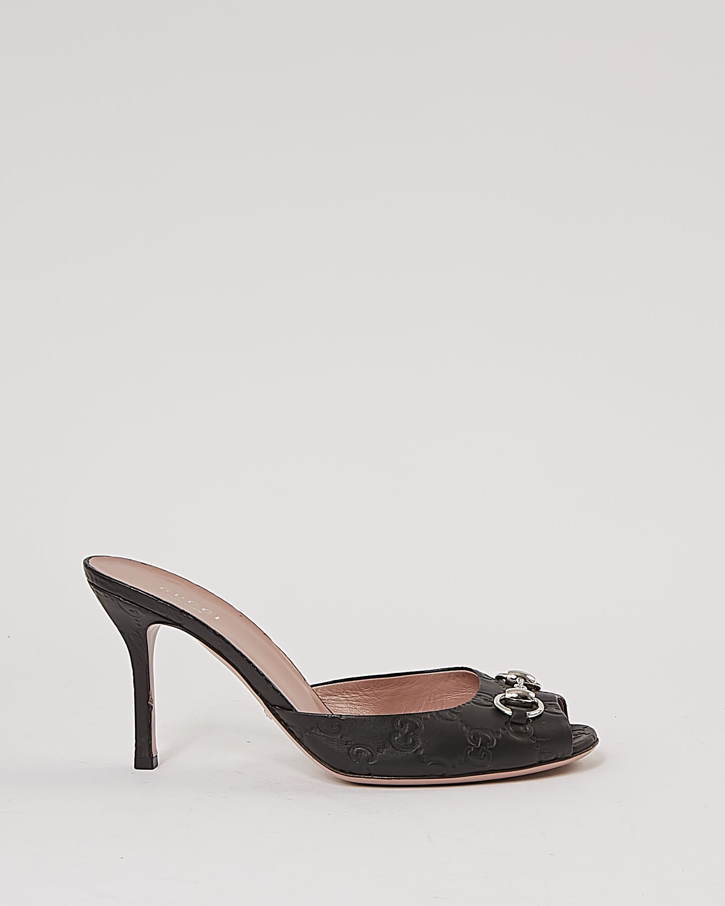 Sandales à talons mules en cuir noir GG Gucci - 9
