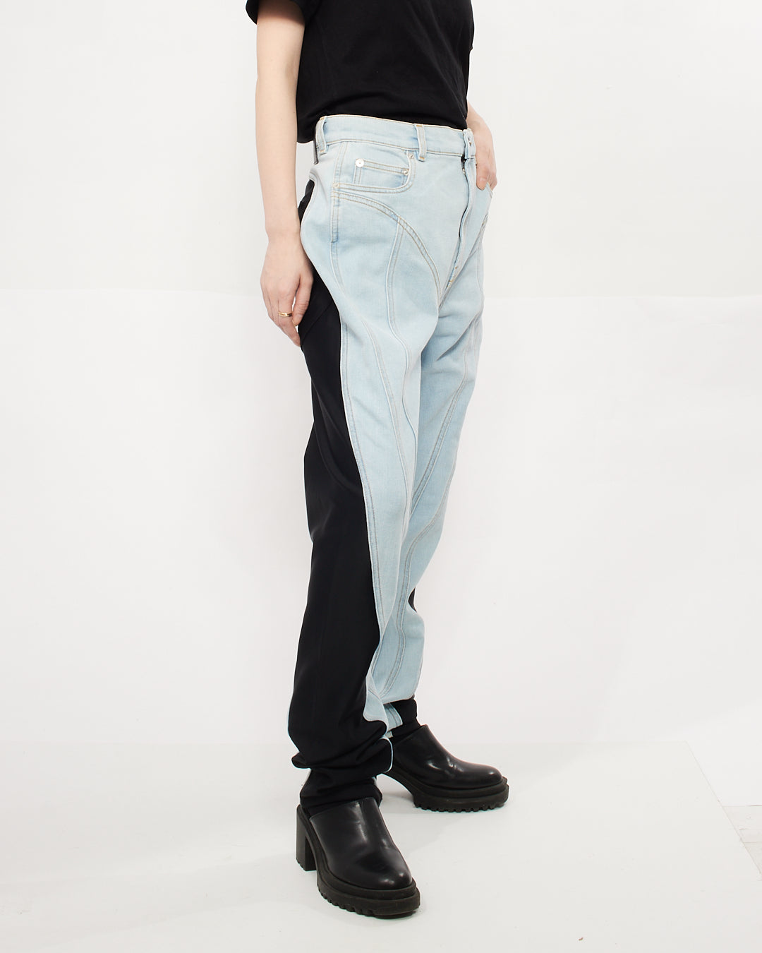 Jean skinny à empiècements bicolores bleu Mugler/noir - 44 F (XL)