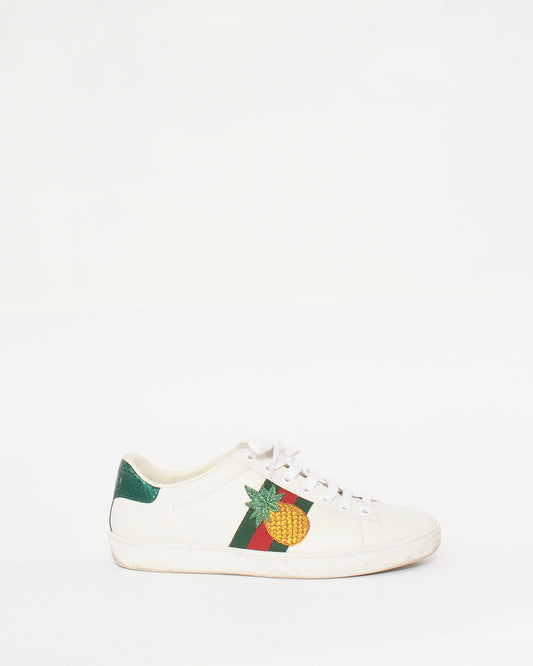 Gucci White Leather Pineapple & Ladybug Ace Sneakers - 35.5