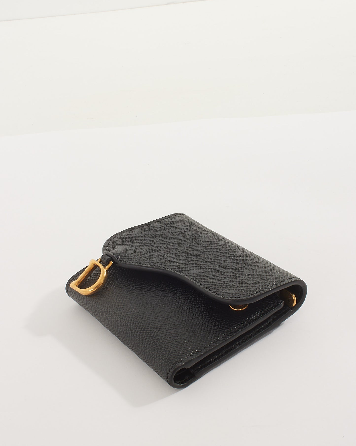Dior Black Grained Calfskin Leather Saddle Lotus Wallet