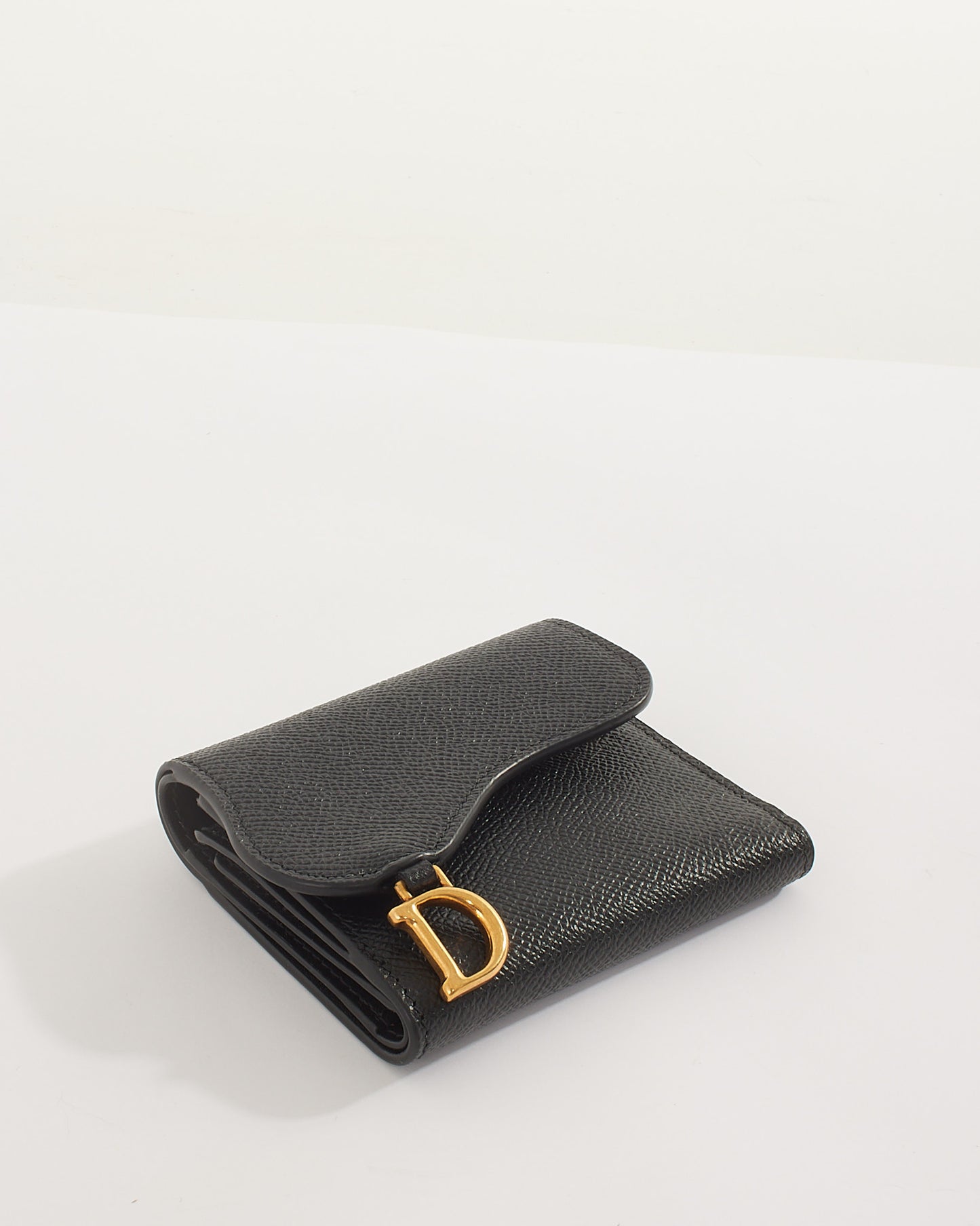 Dior Black Grained Calfskin Leather Saddle Lotus Wallet