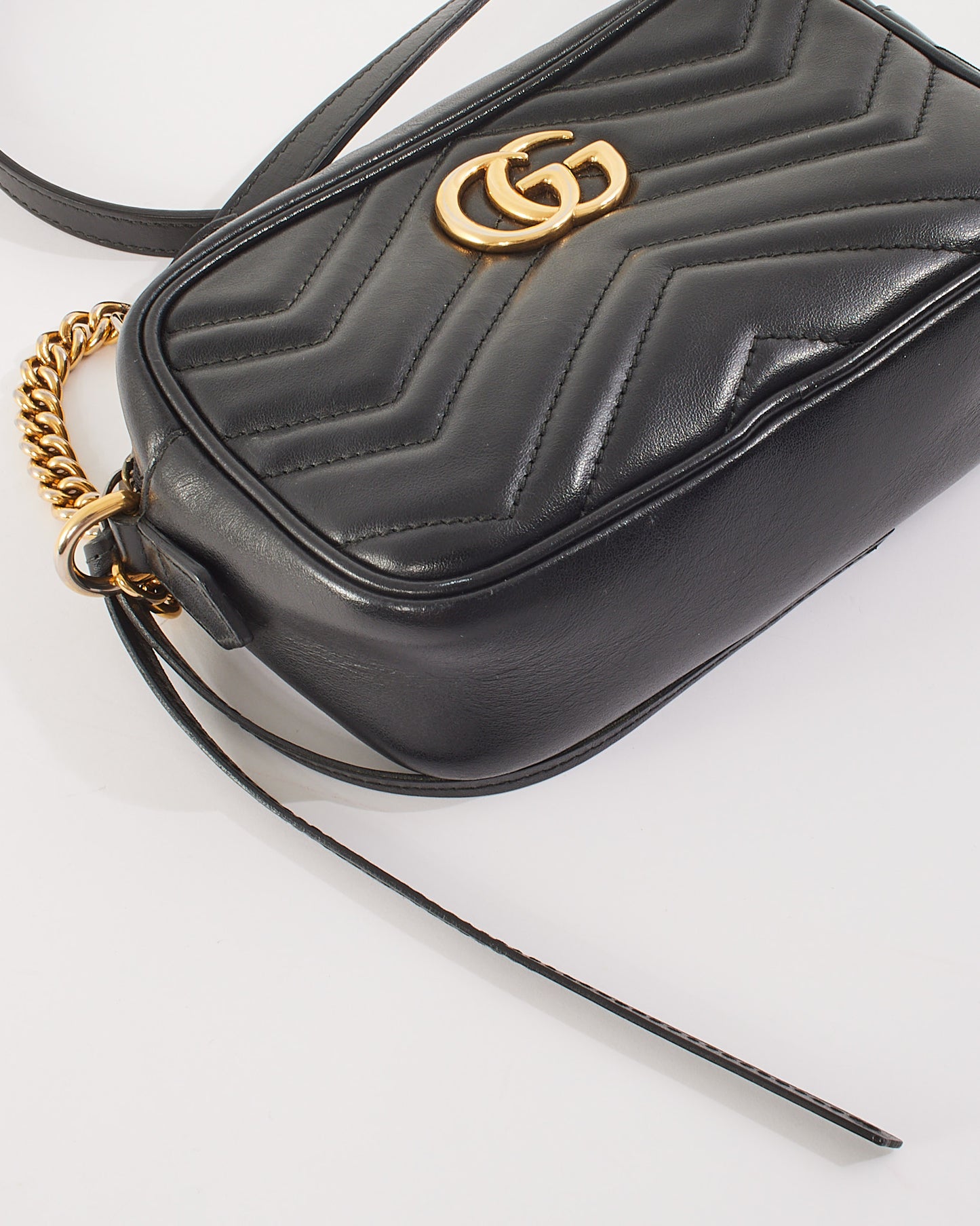 Gucci Black Matelassé Leather GG Marmont Mini Shoulder Bag