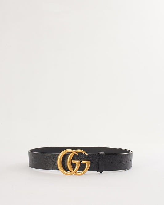 Gucci Ceinture large en cuir noir réédition 2015 avec boucle GG en or brossé - 90