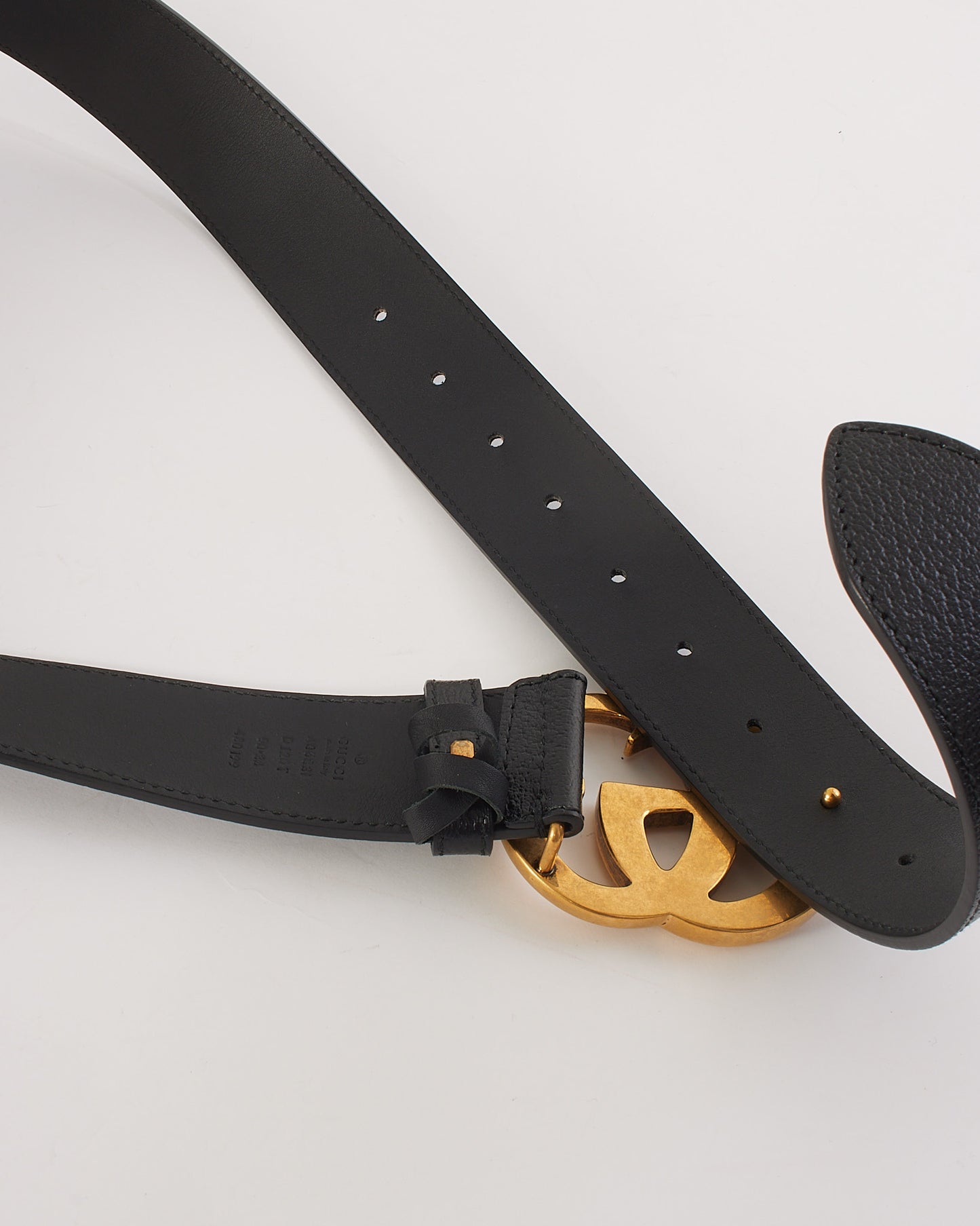 Gucci Black Leather 2015 Re-Edition Wide Belt Brushed Gold GG Buckle - 90