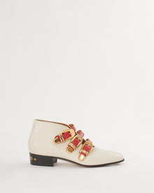  Gucci Off-White Leather Hollywood Buckle Ankle Boots - 36
