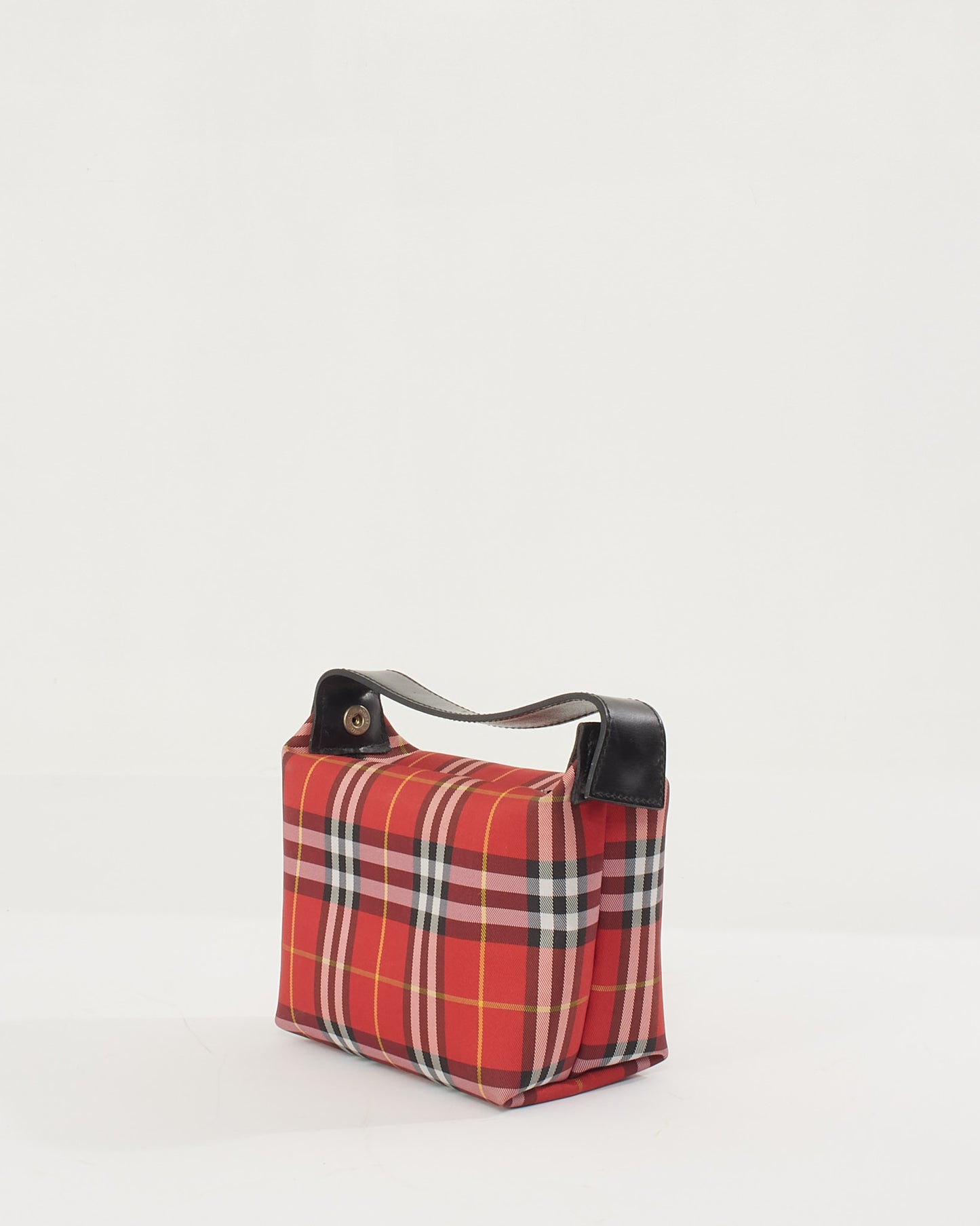 Burberry Mini sac à poignée supérieure en toile rouge à carreaux imprimés