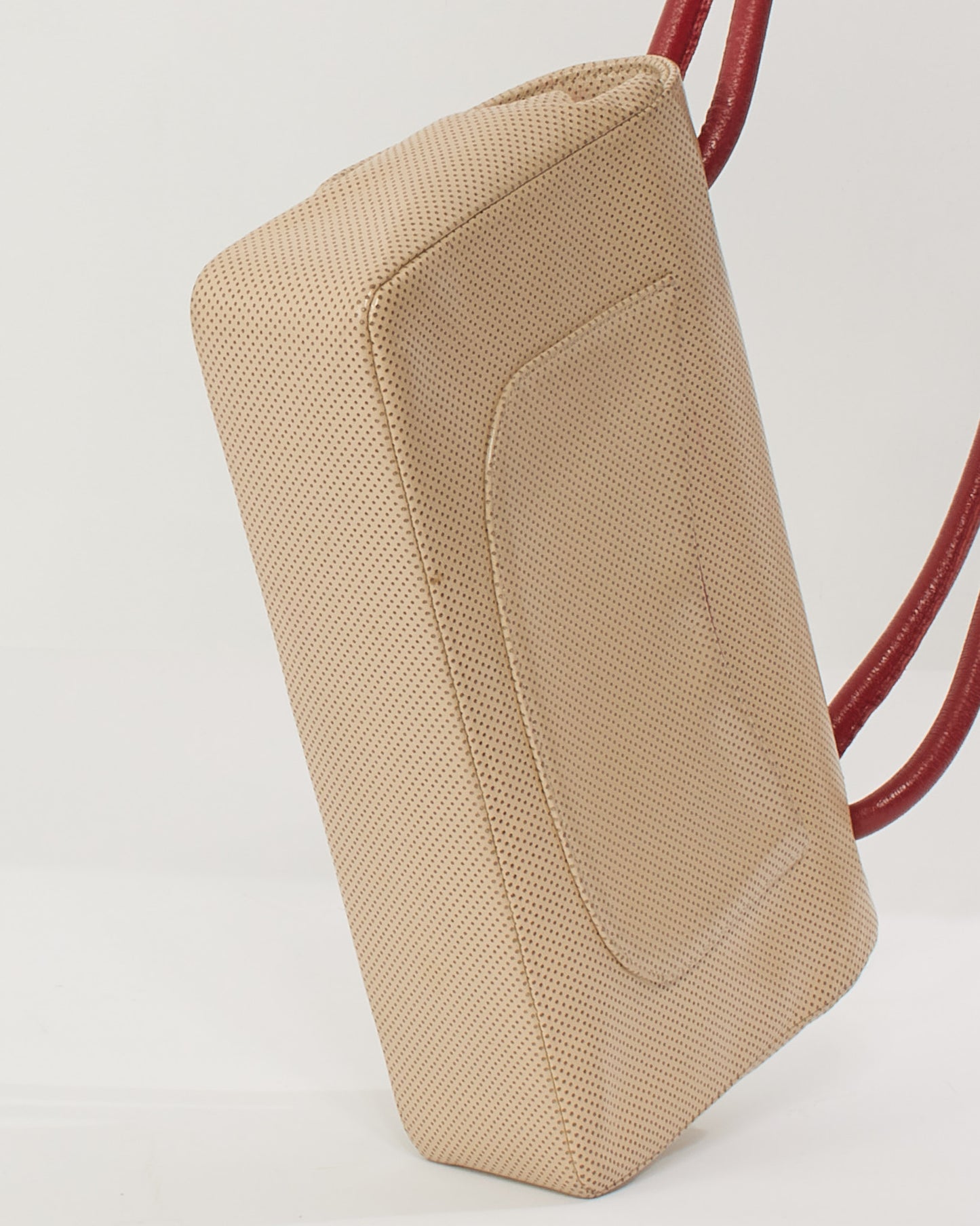 Chanel Vintage Beige/Red Perforated Leather Flap Bag with Gold Hardware