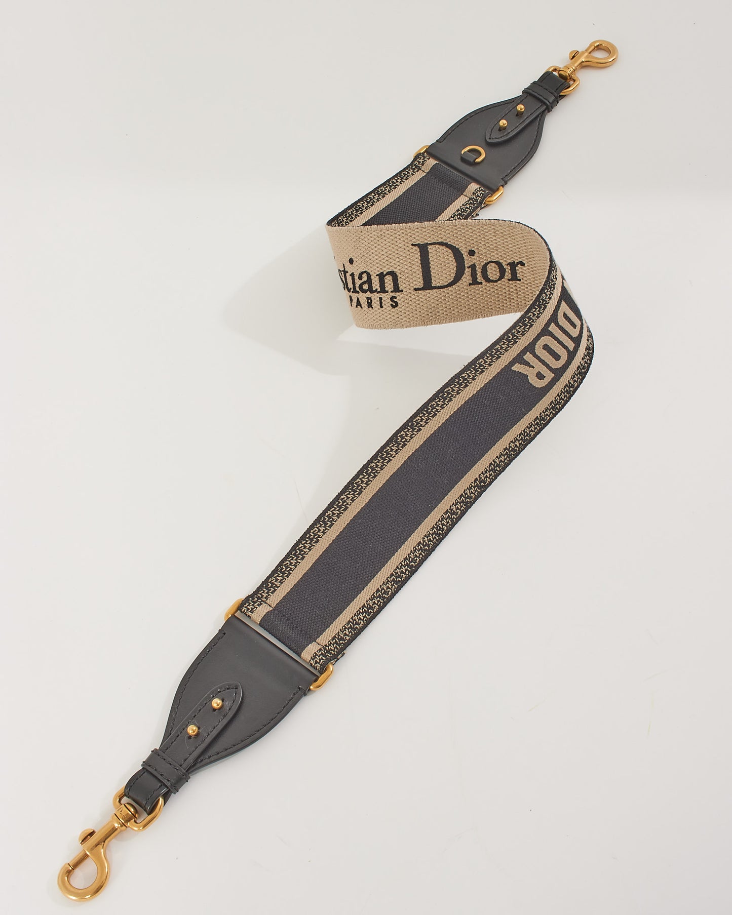 Dior Black 'CHRISTIAN DIOR PARIS' Embroidery Strap with Ring