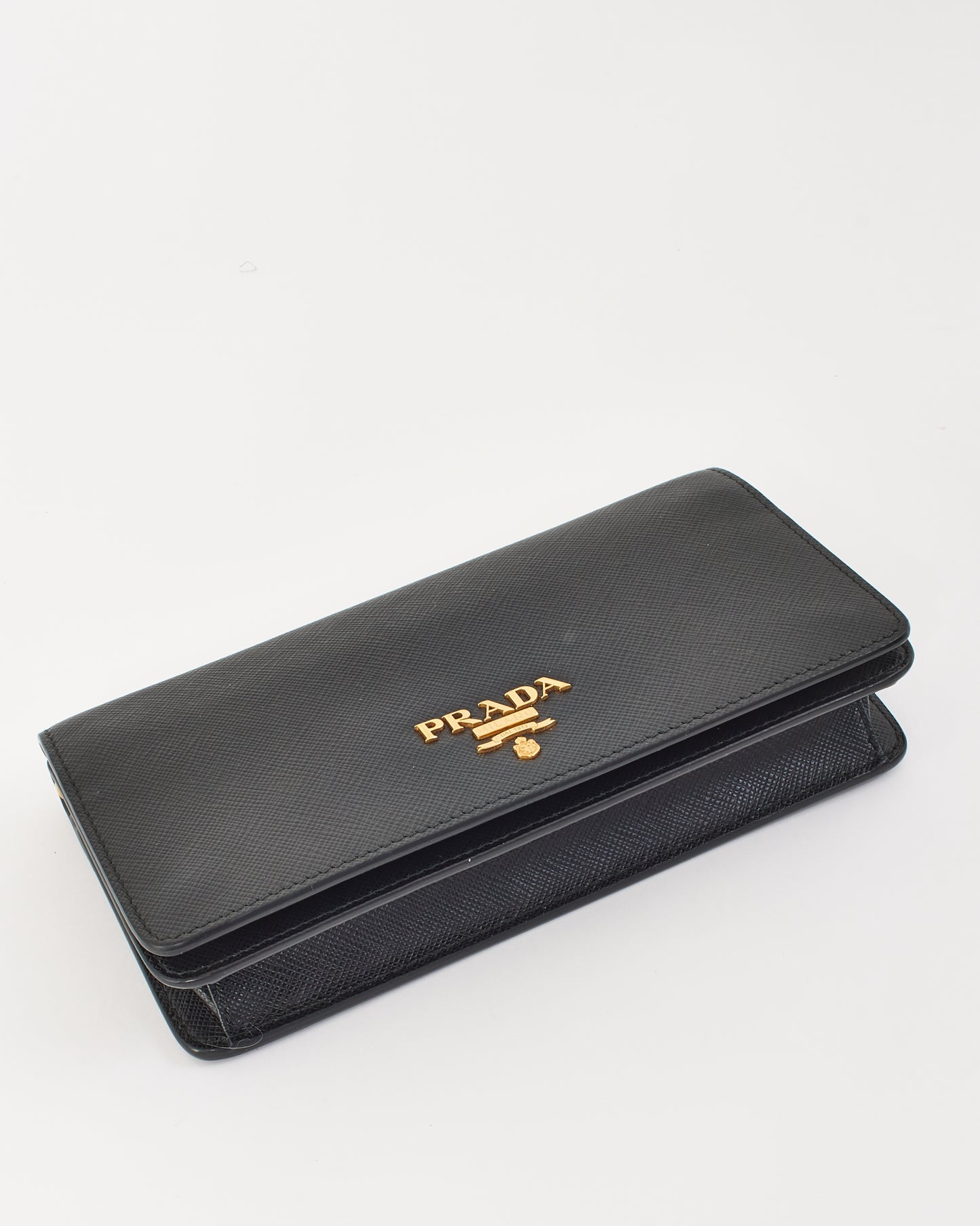 Prada Black Saffiano Leather Logo Wallet on Chain Bag