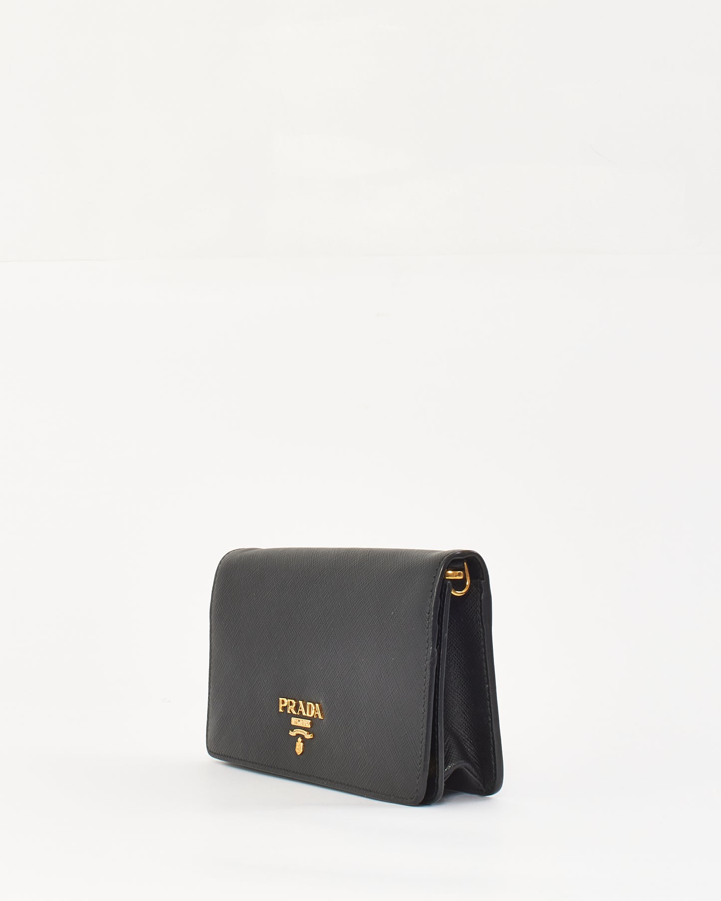 Prada Black Saffiano Leather Logo Wallet on Chain Bag