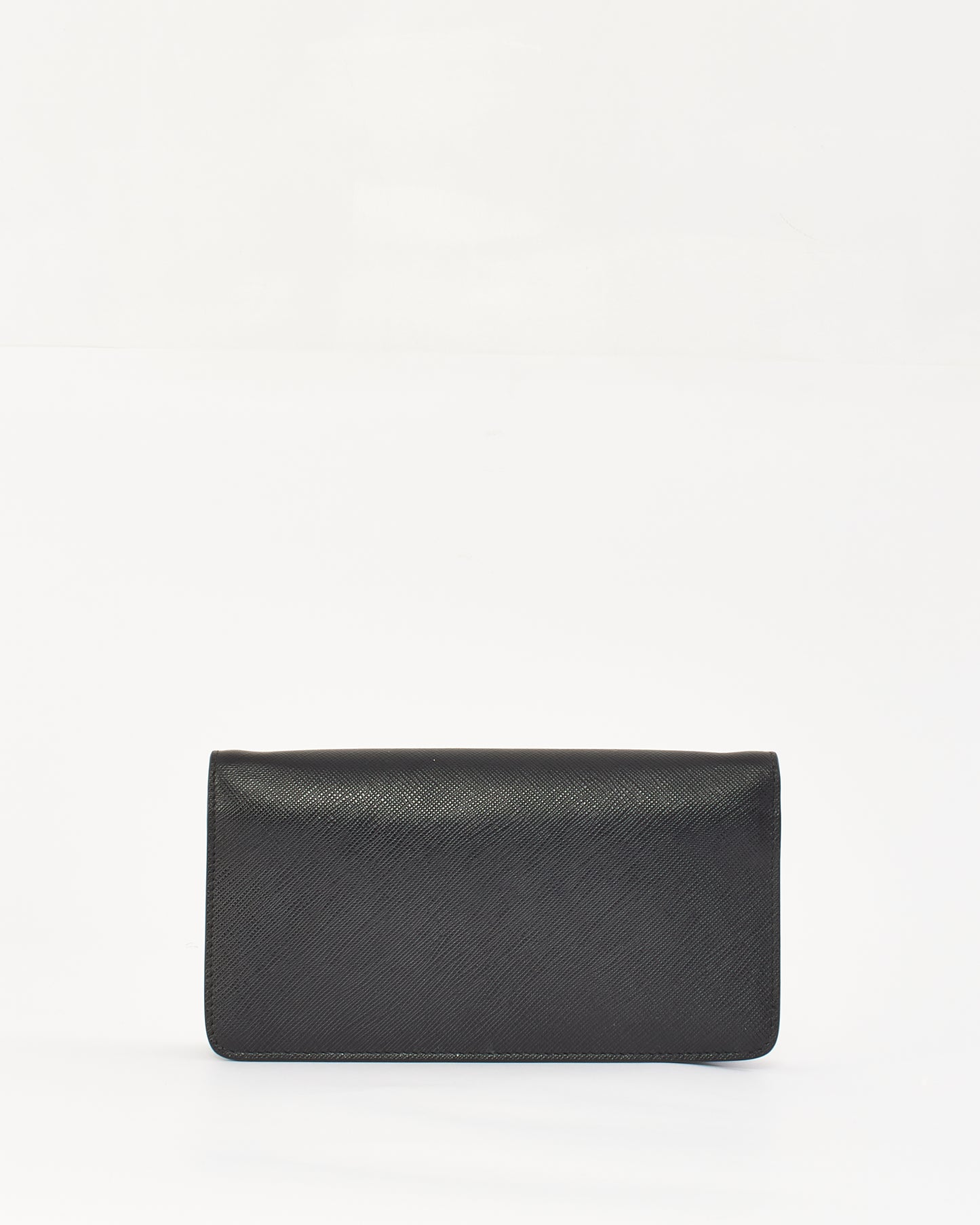 Portefeuille avec logo en cuir Saffiano noir Prada sur sac à chaîne