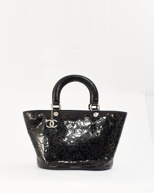 Chanel Black Patent Perforated Leather CC No.5 Top Handle