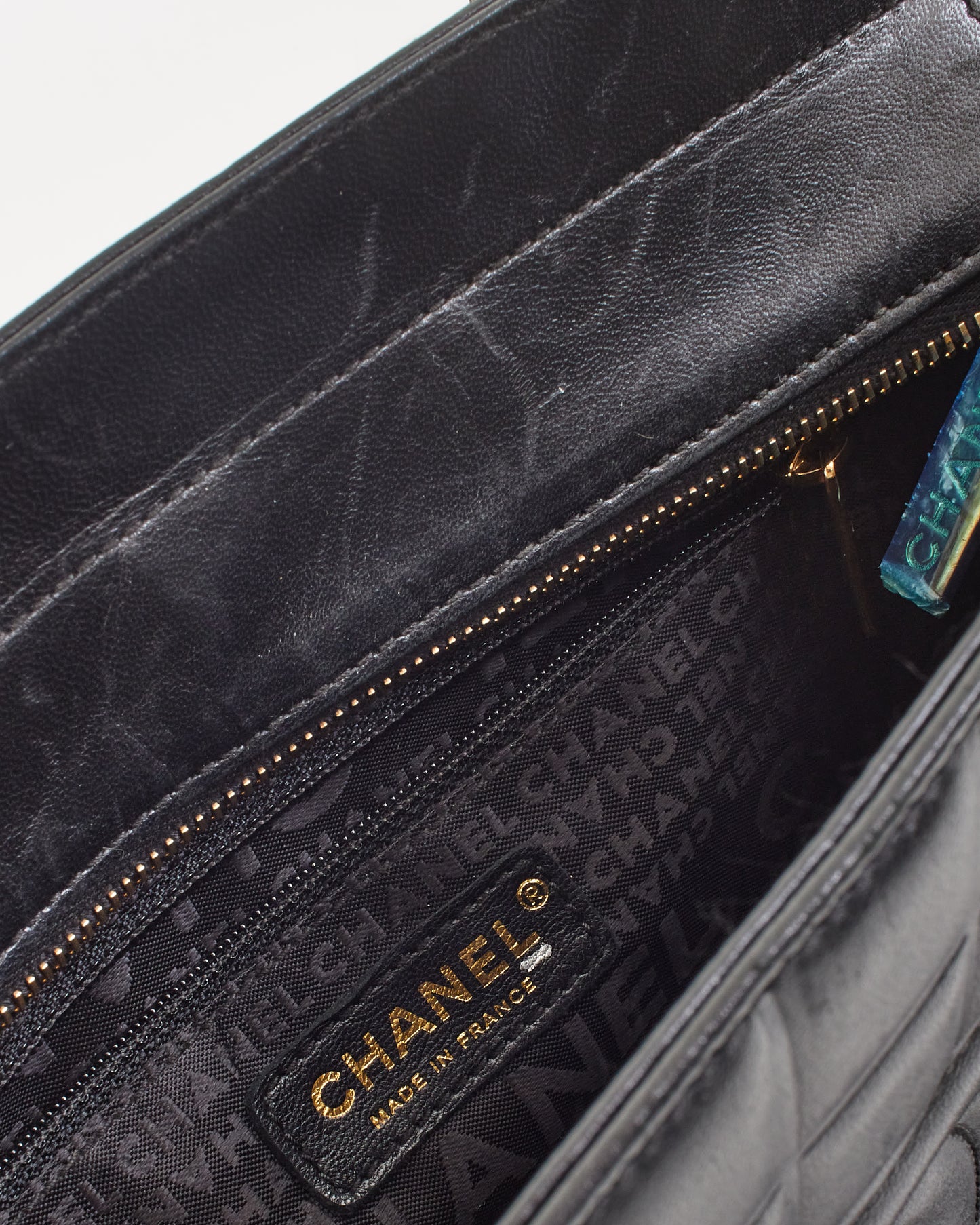 Chanel Black Leather E/W Chocolate Bar Tote Bag