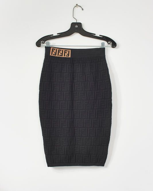 Fendi Black Jacquard Logo Midi Skirt - S