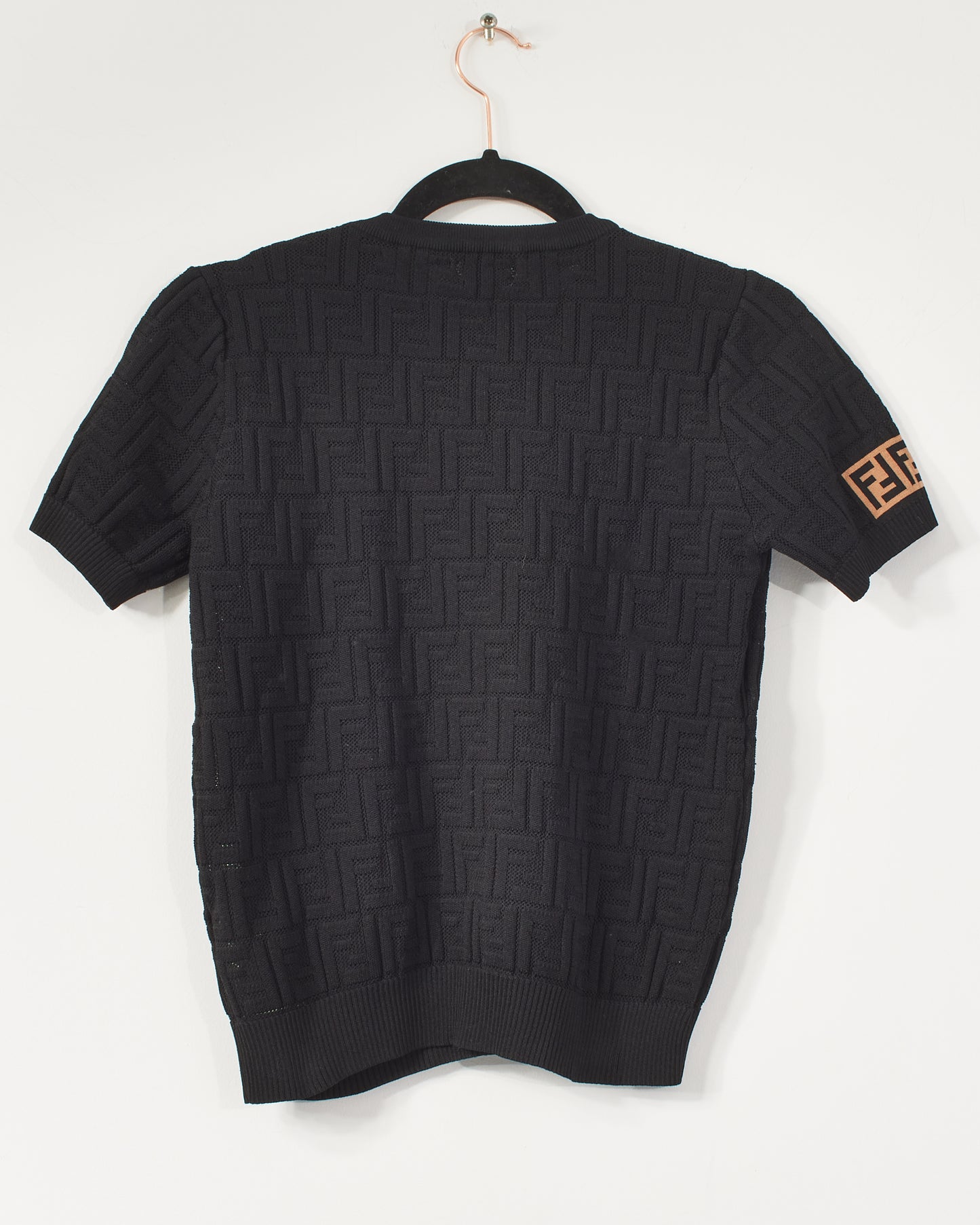 Fendi Black Jacquard Logo Short Sleeve Top - L