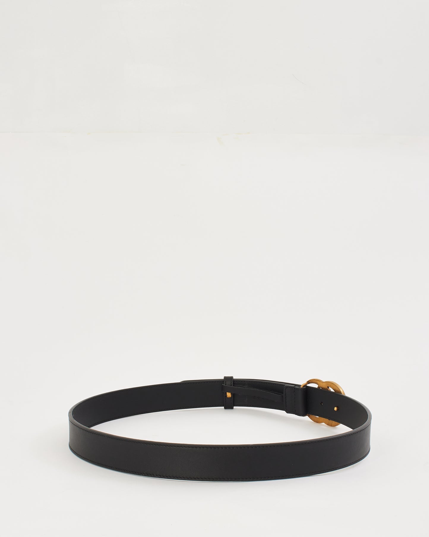 Gucci Black Leather GG Marmont Double G Buckle Belt - 90/36