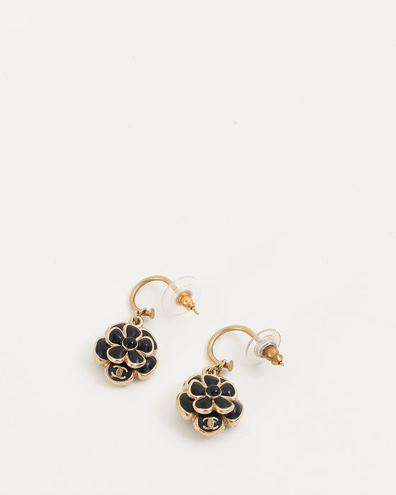 Chanel Black Enamel Camellia Flower Drop Earrings – RETYCHE