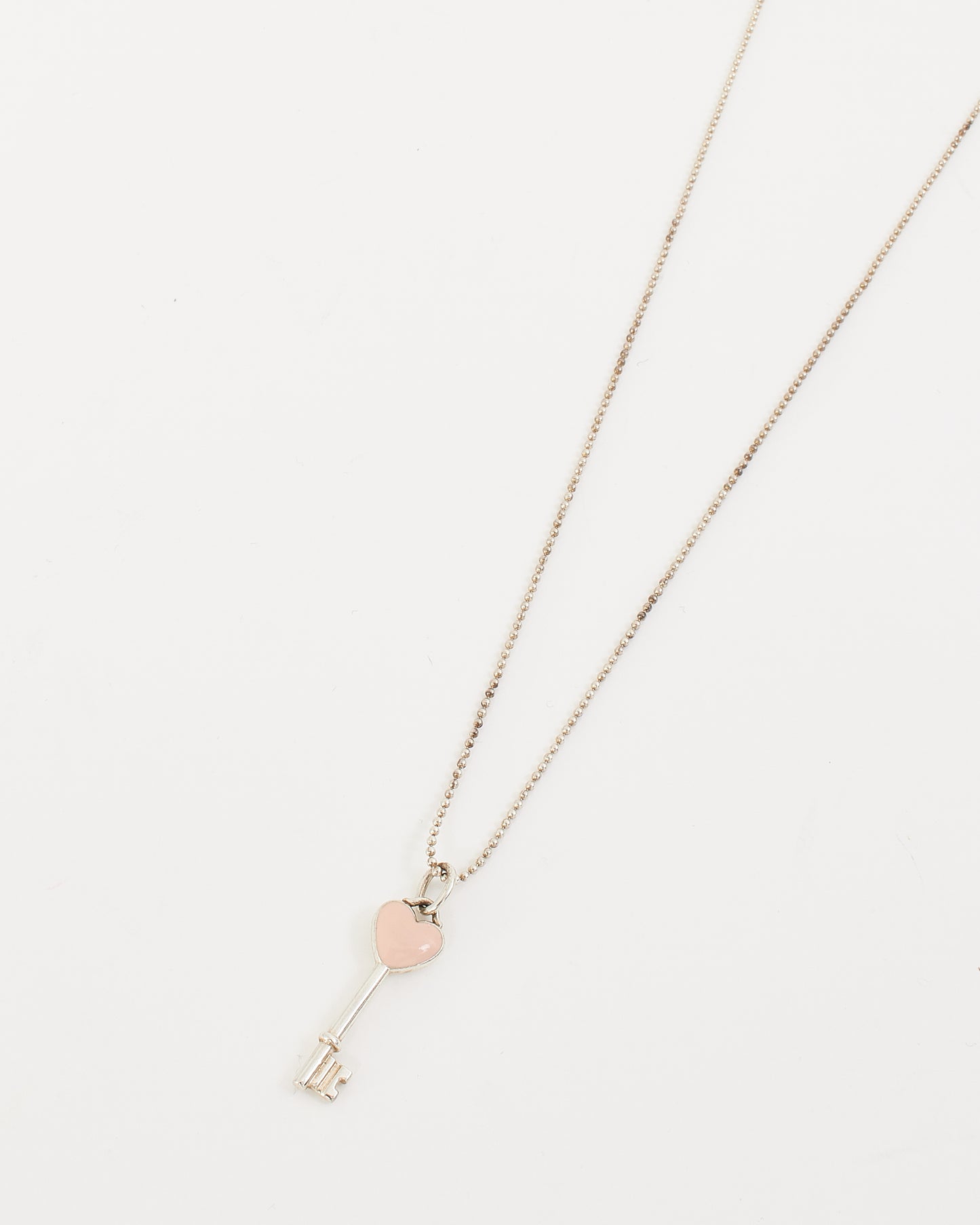 Tiffany & Co. Sterling Silver Pink Enamel Heart Key Pendant Necklace