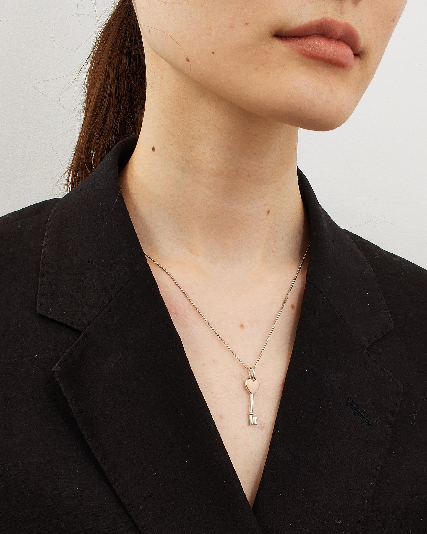Tiffany & Co. Sterling Silver Pink Enamel Heart Key Pendant Necklace