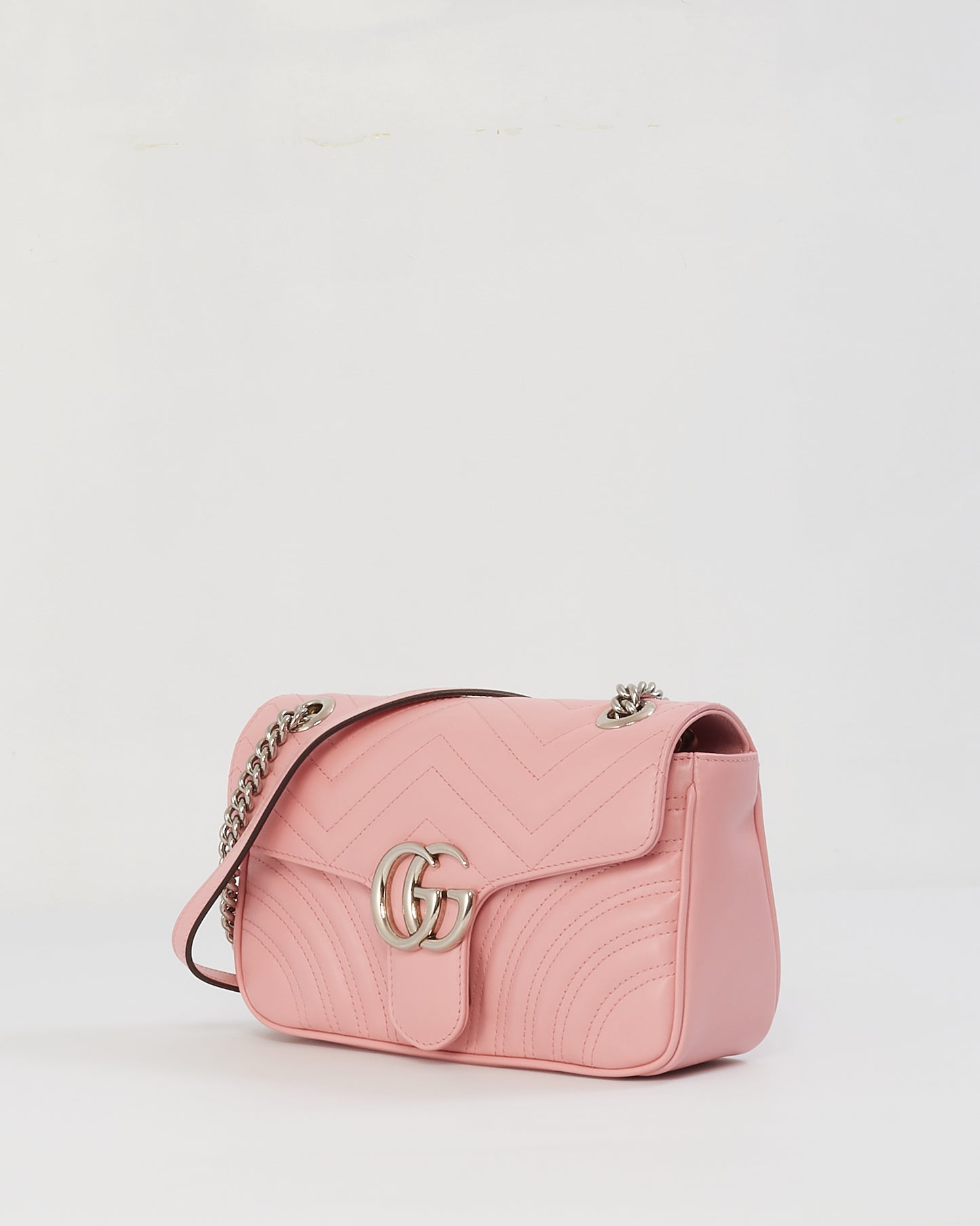Gucci Pink Matelassé Leather GG Marmont Small Shoulder Bag