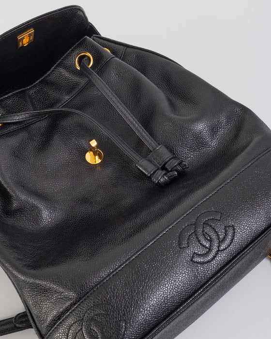 Chanel Vintage Black Caviar Leather Drawstring Triple CC Backpack – RETYCHE