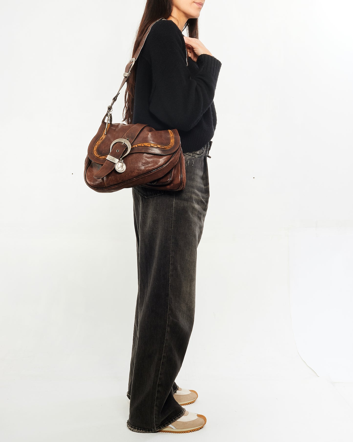 Dior Brown Leather Double Saddle Gaucho Shoulder Bag