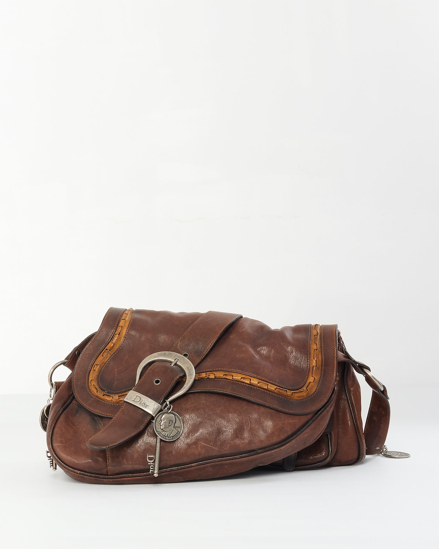 Dior Brown Leather Double Saddle Gaucho Shoulder Bag
