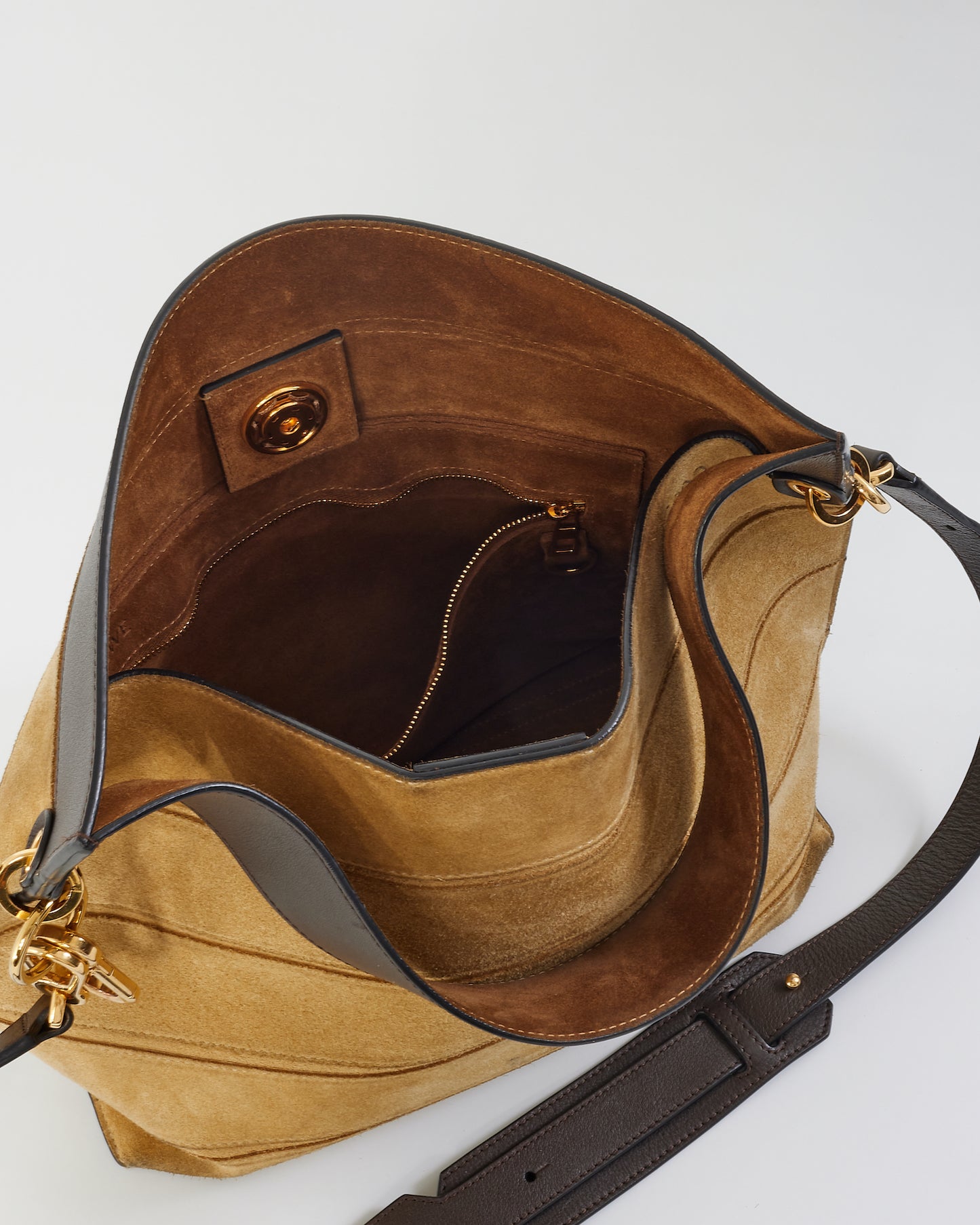 Loewe Brown Stitched Suede Shoulder Bag With Strap