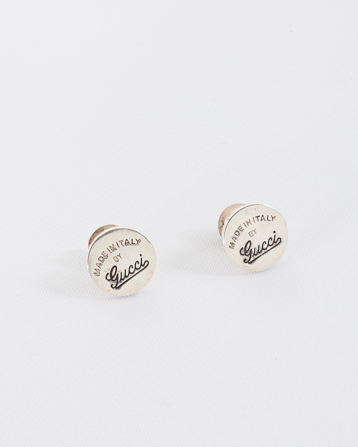 Gucci Silver Logo Round Stud Earrings