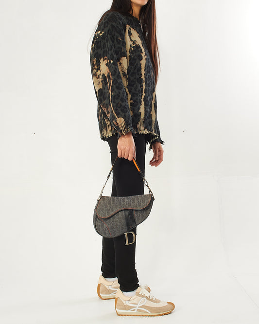 Dior Black/Orange Diorissimo Denim Flight Collection Saddle Bag