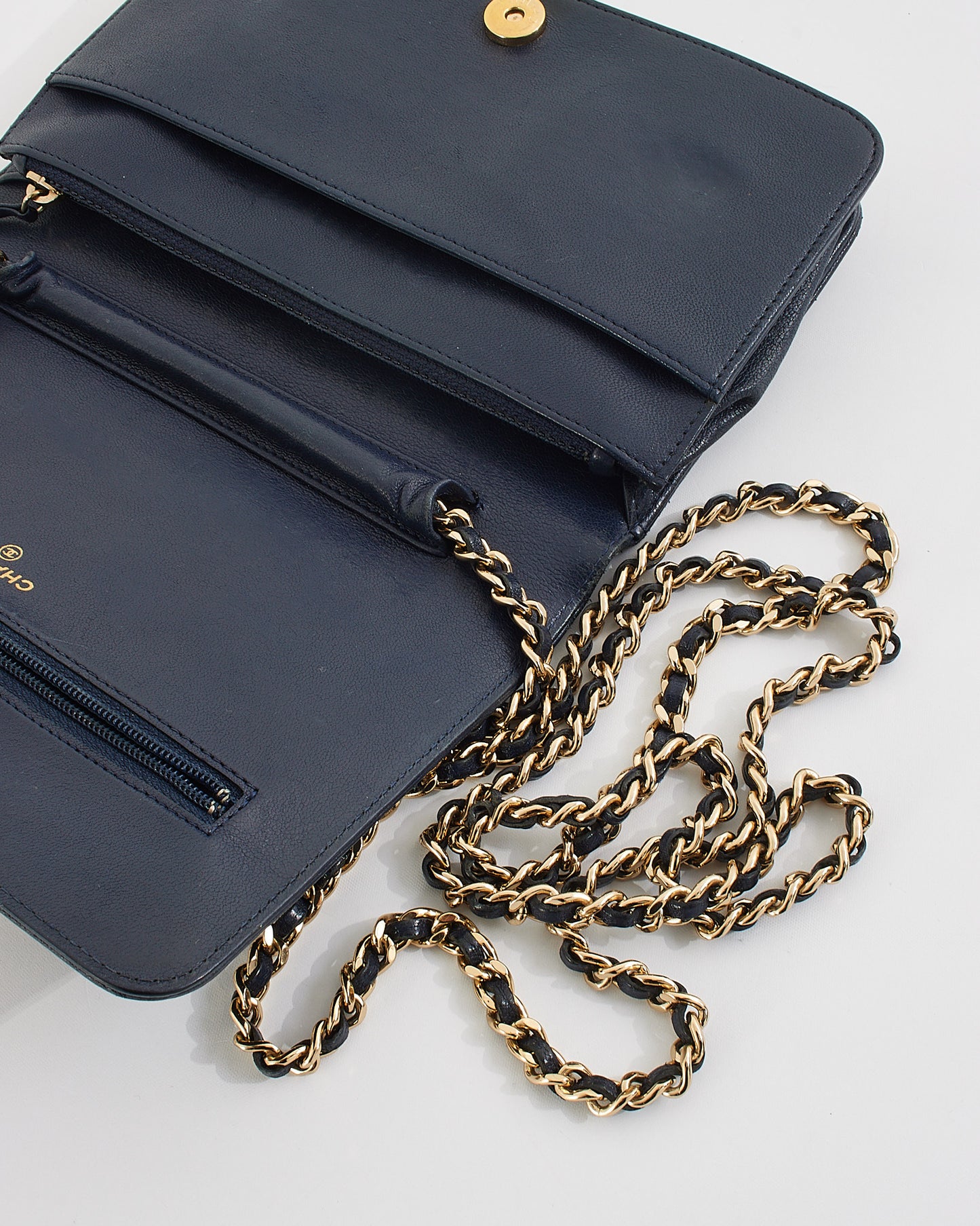 Chanel Navy Leather Mademoiselle Flap Wallet on Chain Bag
