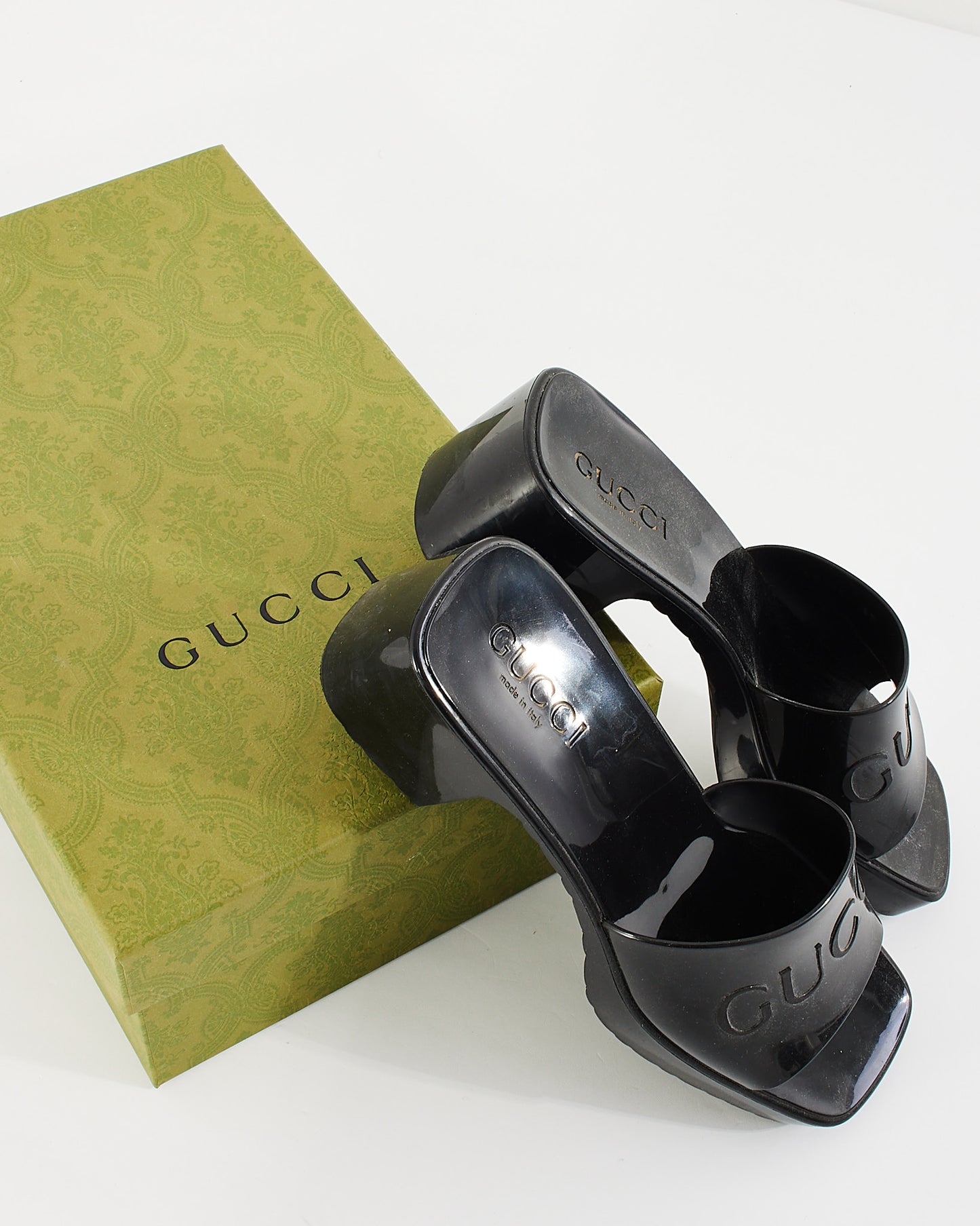 Gucci Black Rubber Platform Slide Sandals - 37