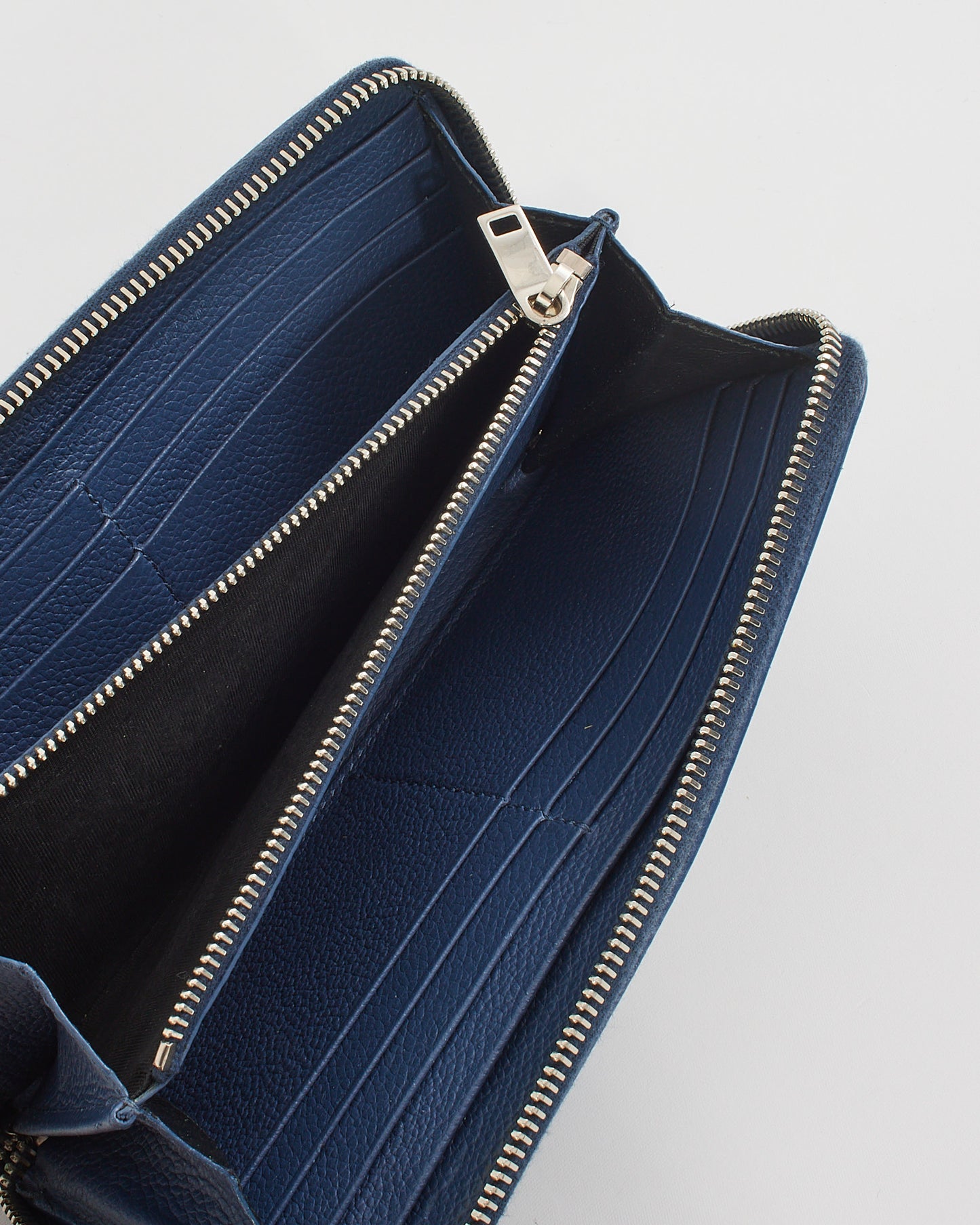 Saint Laurent Blue Grained Leather Rive Gauche Continental Zip Around Wallet