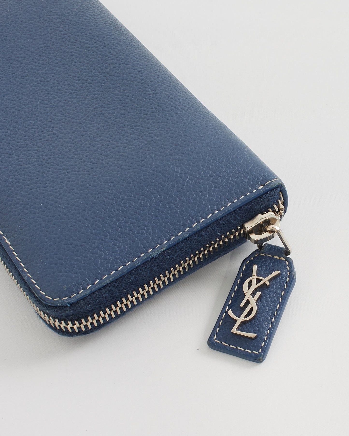 Saint Laurent Blue Grained Leather Rive Gauche Continental Zip Around Wallet