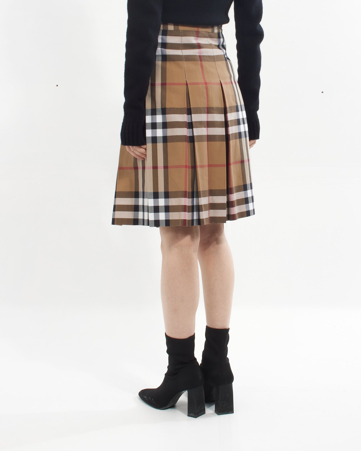 Burberry Beige Nova Check Print Pleated Skirt - 12