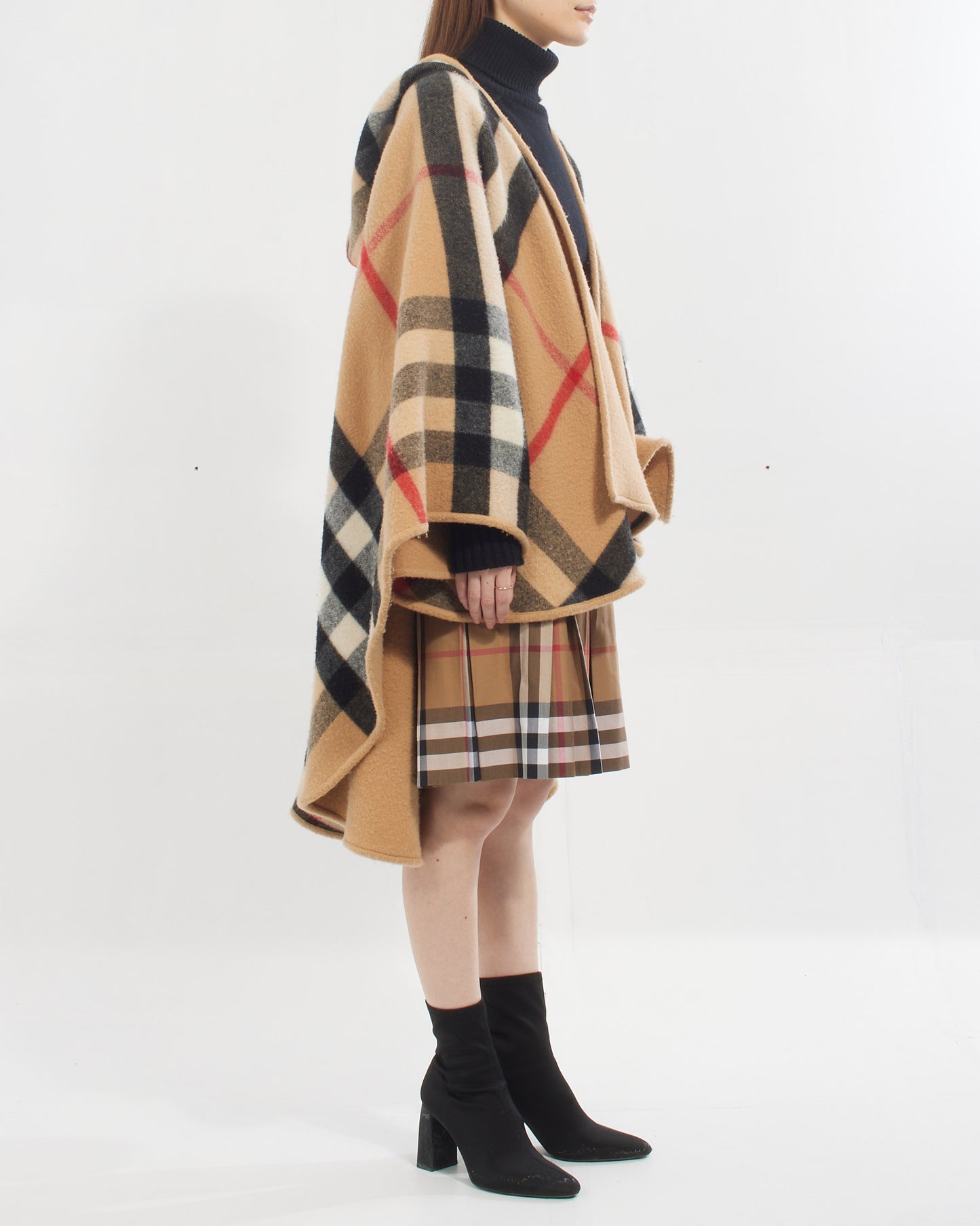 Burberry Beige Check Print Hooded Reversible Cape Shawl