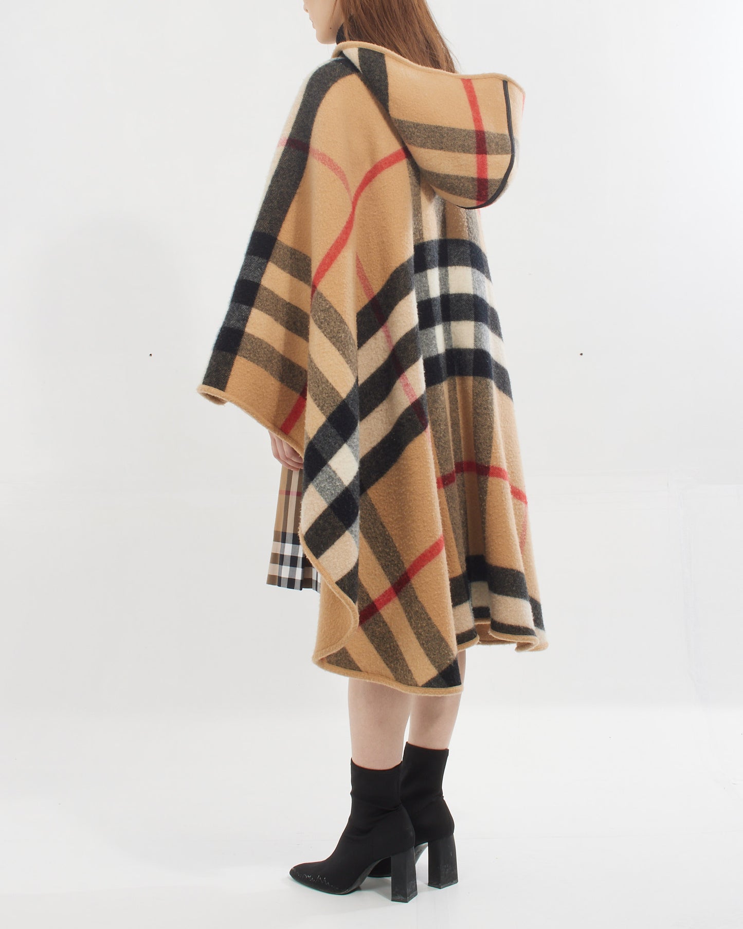 Burberry Beige Check Print Hooded Reversible Cape Shawl