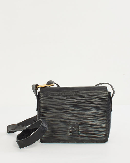 Fendi Vintage Black Epi Leather Shoulder Bag