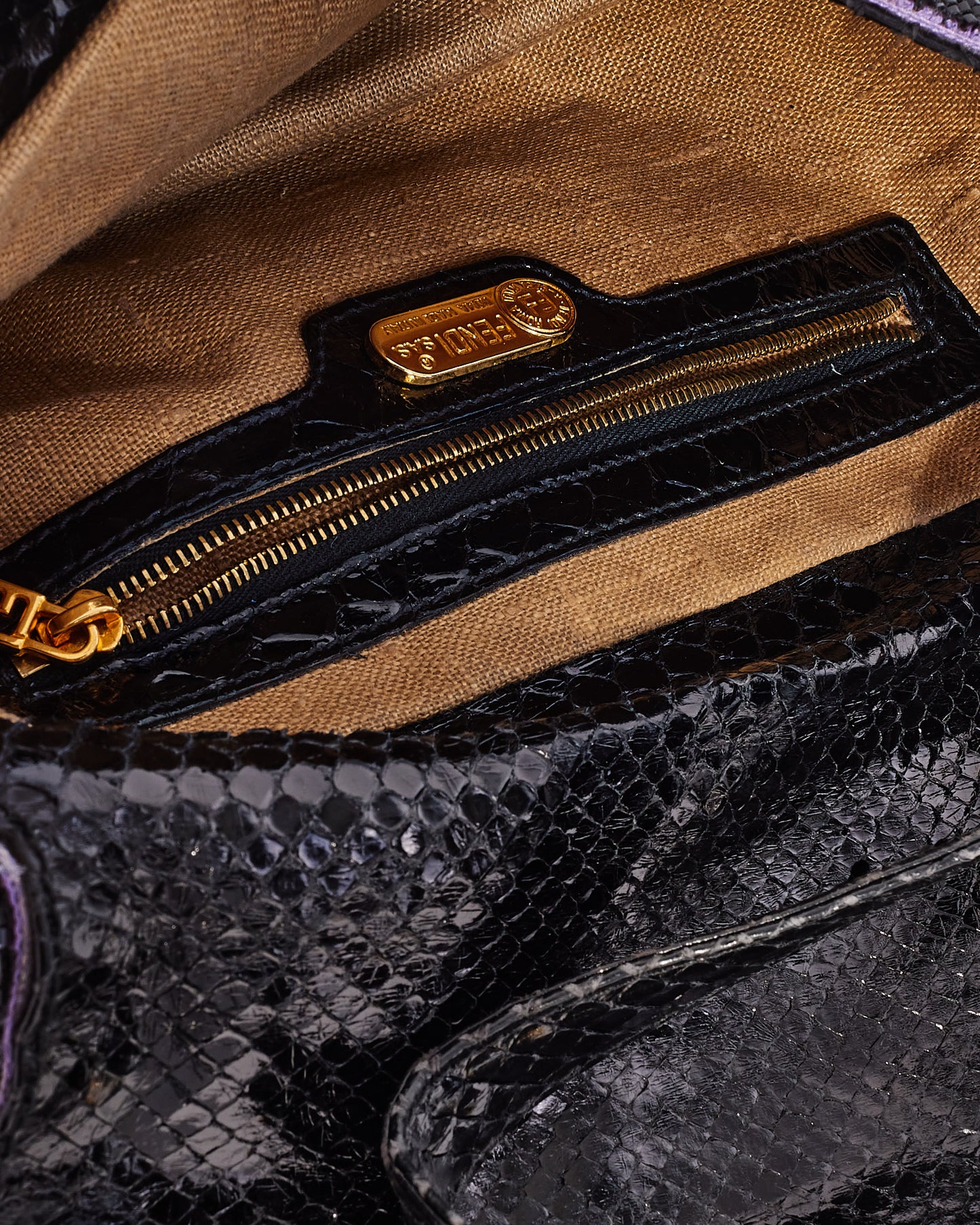 Fendi Vintage Purple & Black Trim Beaded Baguette Shoulder Bag